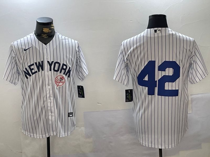Men New York Yankees #42 No Name White Stripe Fashion Nike 2024 MLB Jersey style 3->new york yankees->MLB Jersey